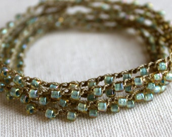 Aqua Bead Crochet Wrap Bracelet