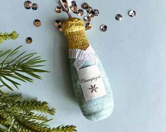 Mini Spun Cotton Champagne Bottle Ornament