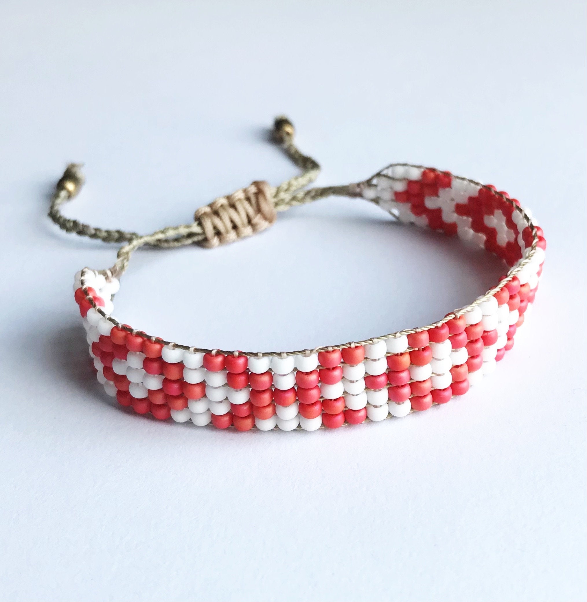 Pink and white beaded bracelet | Etsy