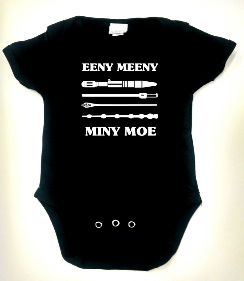 Eeny, Meeny...Sonic Screwdriver, Light Saber, Gandalf Staff, Elder Wand Infant Bodysuit or Toddler T-shirt Choose size and color image 1