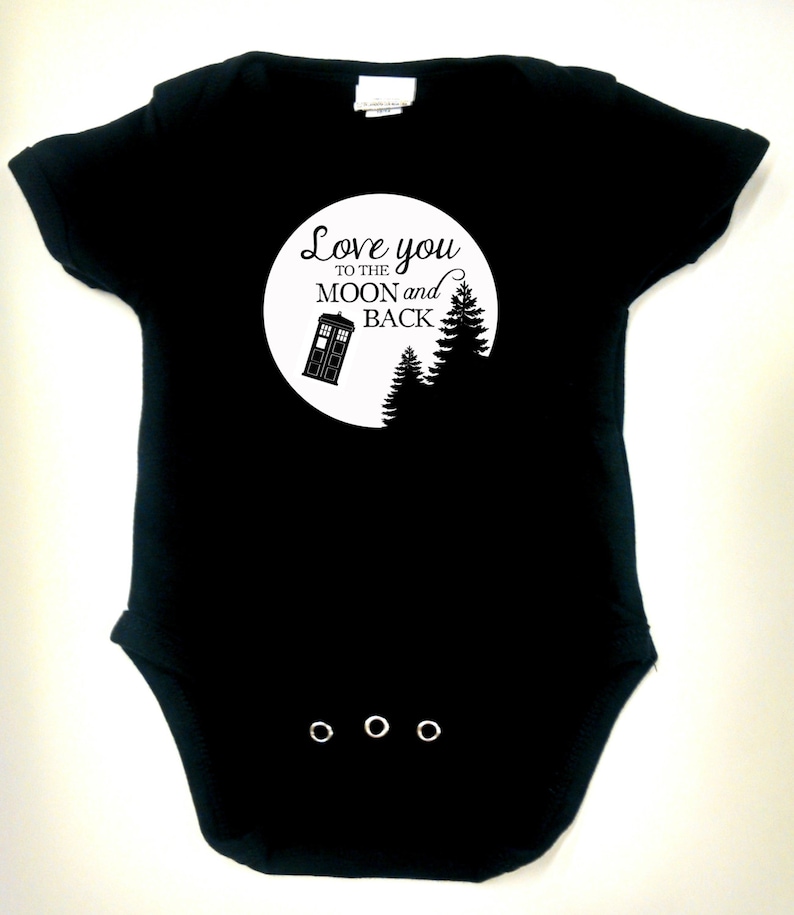 Doctor Who Love You to the Moon Tardis Black Infant Bodysuit or Toddler T-shirt Choose Size image 1