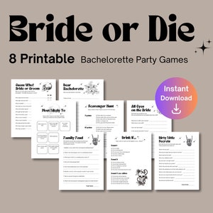 Bride or Die Bachelorette Party Games Bundle Printable, Till Death Do Us Party, Black Floral Games, Gothic Skull, Funny Dirty Clean Modern