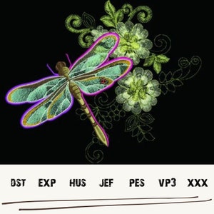 Dragonfly Embroidery Design, Dragonfly Floral embroidery files, Dragonfly embroidery Patterns, Dragonfly Machine Embroidery, fly embroidery