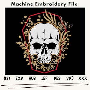 Skull Embroidery Design, Skull Head embroidery files, Skull embroidery Patterns, Skull Machine Embroidery, Skull in circle patch Download
