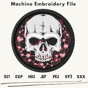 Skull and Cross Bones Embroidery Design, Skull Head embroidery files, Skull embroidery Patterns, Skull Machine Embroidery, Skull in circle