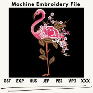 Flamingo and Flowers Embroidery Design, Flamingo embroidery files, Flamingo and Flowers embroidery Patterns, Flamingo Machine Embroidery