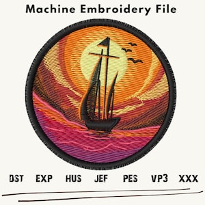 Boat Embroidery Design, Sailboat Circle embroidery files, Sailboat embroidery Patterns, Sailboat Machine Embroidery, Sailboat Embroidery