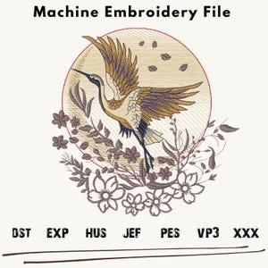 Bird Embroidery Design, Crane Bird embroidery files, Bird embroidery Patterns, Crane Bird Machine Embroidery, Crane Bird embroidery Patch