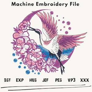 Bird Embroidery Design, Crane Bird embroidery files, Bird embroidery Patterns, Crane Bird Machine Embroidery, Crane Bird embroidery Patch