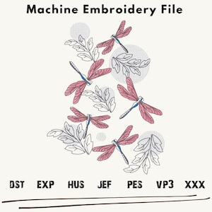 Dragonfly Machine Embroidery Design: Floral Embroidery Pattern (Digital Download)