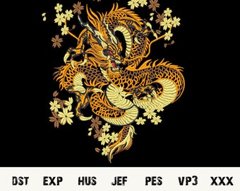 Gold Dragon Embroidery Design: Detailed Jacket Back Pattern (Digital Download)