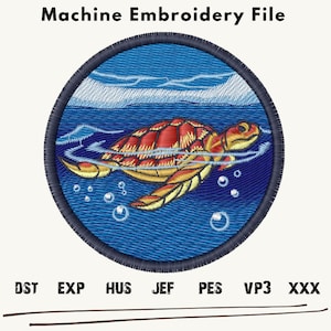 Sea Turtle Embroidery Design: Ocean Patch (Digital Download)