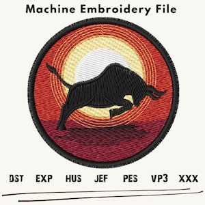 Black Bull Embroidery Design: Circle Patch (Digital Download)
