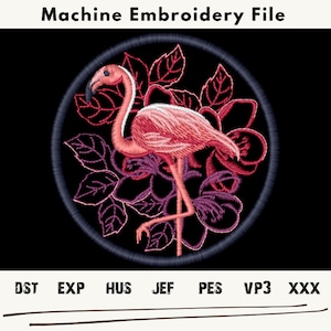 Flamingo Circle Embroidery Design: Floral Machine Embroidery Pattern