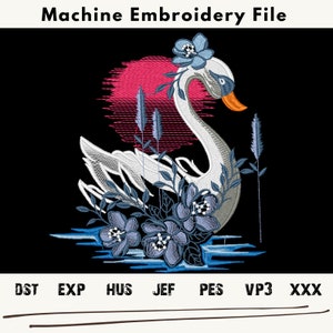 Swan Embroidery Design, Swan Bird embroidery files, Swan embroidery Patterns, Bird Swan Machine Embroidery, Swan Embroidery circle patch