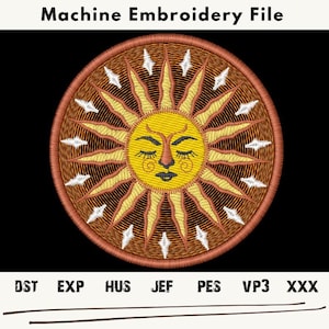 Sun Embroidery Design, The Sun embroidery files, Amazing Sun embroidery Patterns, amazing Machine Embroidery, Sun Embroidery Patch Circle