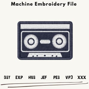 Tape Cassette Embroidery Design, Cassette embroidery files, Cassette embroidery Patterns, Tape Machine Embroidery, Cassette Embroidery Patch