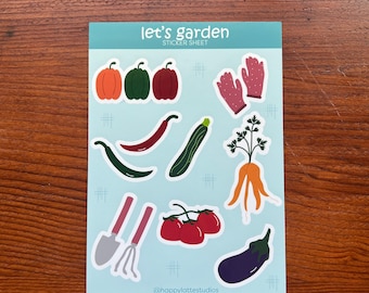 Let’s Garden – Glossy Vegetable & Gardening Sticker Sheet (5x7)