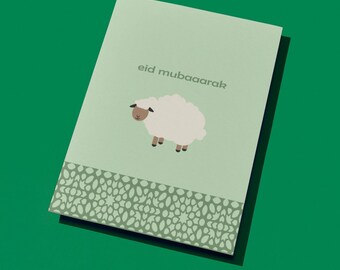 Eid Al-Adha Greeting Card - Cute Sheep Design - “Eid Mubaaarak” 5x7 Islamic Holiday Eid Card
