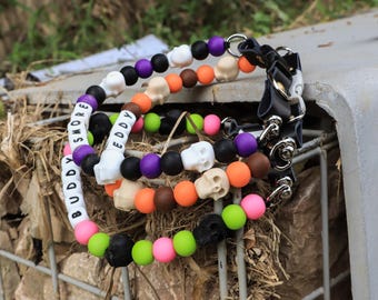 Personalized Halloween Dog Collar, Spooky Skull Pet Collar For Dogs, Dog Accessory For Fall Season, Gifts For Dog Moms, Unique Pet Gifts