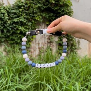 Personalized Beaded Name Dog Collar, Durable Waterproof Dog Collar, Girly Bead Collar, Unique Pet Gift, Bright Shine Large Bead For Pets