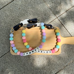 Personalized Beaded Name Dog Collar, Durable Waterproof Dog Collar, Girly Bead Collar, Unique Pet Gift, Bright Shine Large Bead For Pets