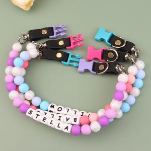 Personalized Beaded Name Dog Collar, Durable Waterproof Dog Collar, Girly Bead Collar, Unique Pet Gift, Bright Shine Large Bead For Pets