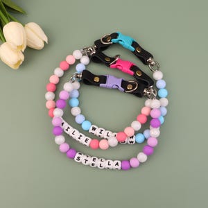 Personalized Beaded Name Dog Collar, Durable Waterproof Dog Collar, Girly Bead Collar, Unique Pet Gift, Bright Shine Large Bead For Pets