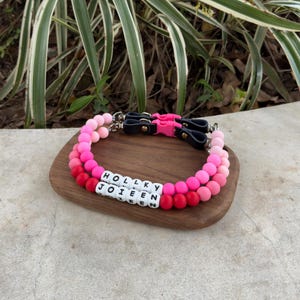 Personalized Beaded Name Dog Collar, Durable Waterproof Dog Collar, Girly Bead Collar, Unique Pet Gift, Bright Shine Large Bead For Pets