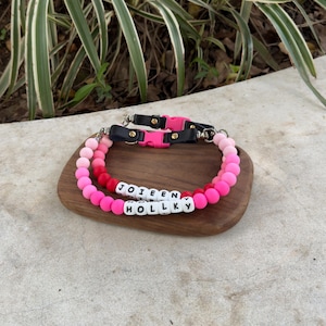 Personalized Beaded Name Dog Collar, Durable Waterproof Dog Collar, Girly Bead Collar, Unique Pet Gift, Bright Shine Large Bead For Pets