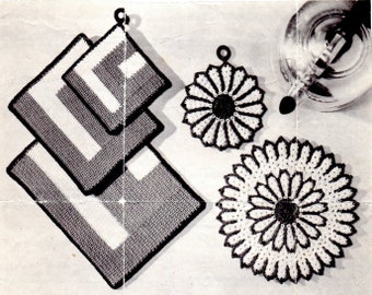 1960s Potholder and Hot Plate Mat Sets crochet pattern PDF