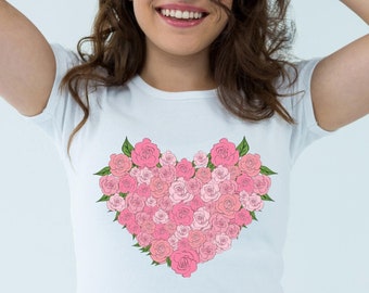 Floral Heart Shirt, Birthday Gift Idea For Women, Gift For Her, Valentine Gift Idea, Sweetheart Top, Bride T-shirt, Heart Lover