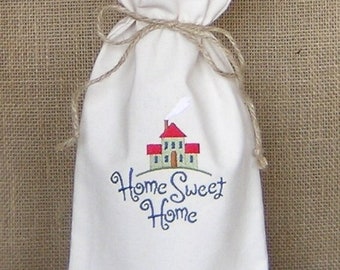 Embroidered Wine Bag, Home Sweet Home, Housewarming Gift