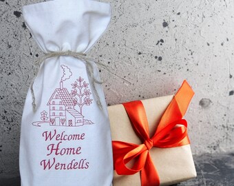 Personalized Embroidered Wine Bag, Housewarming Gift, Closing Gift