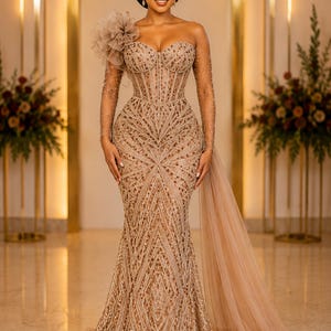 champagne dress on dark skin Stunning African Champagne Tulle gold sequin bridesmaid dresses with Beaded Bling and Front Split