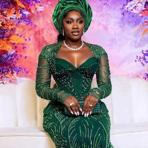 Nigerianische, afrikanische Braut und Bräutigam Brautkleider / Paare passende Outfits / traditionelle George Brautkleider / Plus Size AsoEbi / Igbo Hochzeit