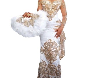 Nigerian, African Wedding Gown/ Dress for Women/Nigerian Wedding Guest Party Dress/Plus Size Women/Bridesmaids Dresses/George Asoebi Styles