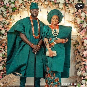 Abiti da sposa nigeriani e africani per sposi/Abiti coordinati per coppie/Abiti tradizionali Yoruba AsoOke Danshiki/AsoEbi taglie forti