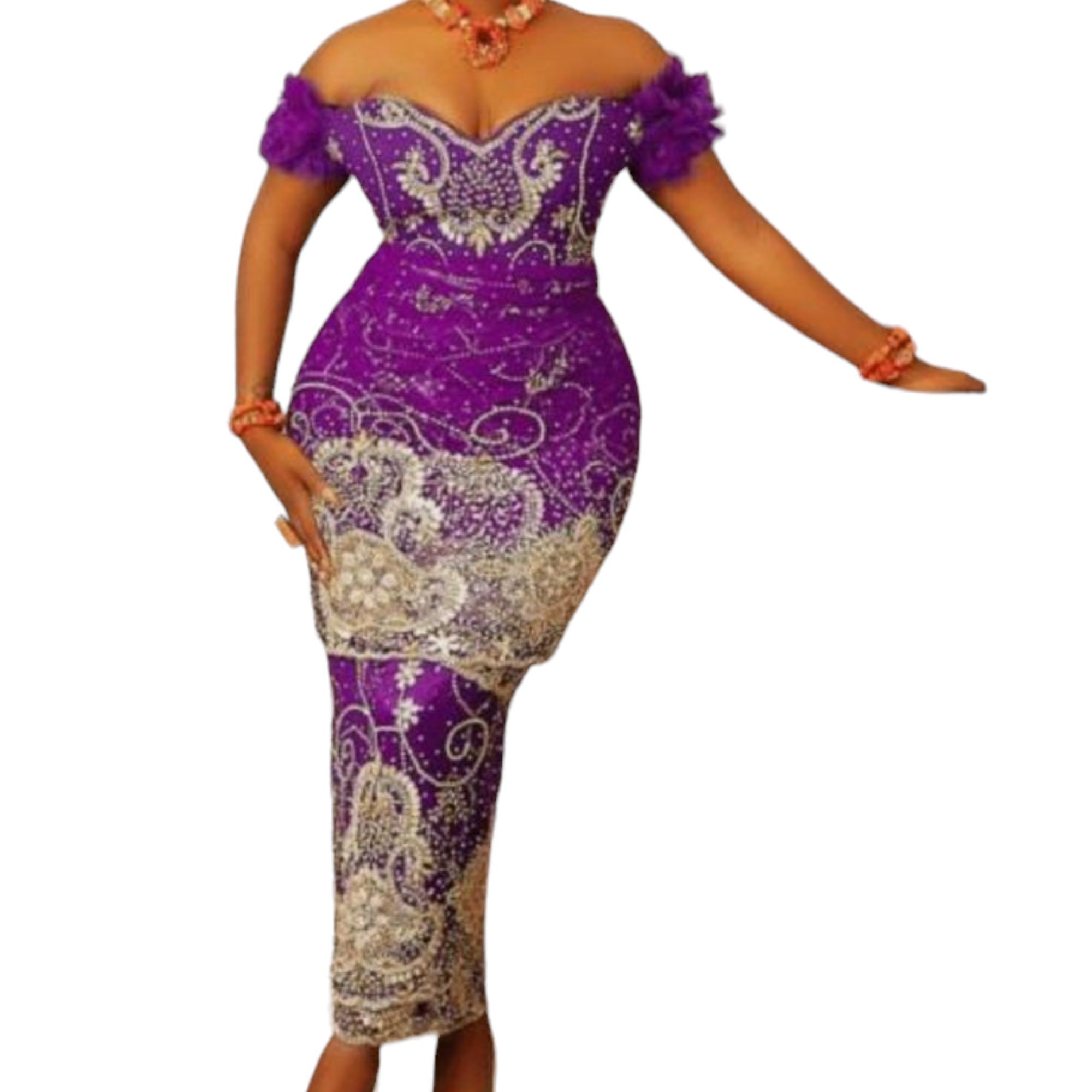 Nigerian Party Dress Gold Purple for Wedding - Etsy
