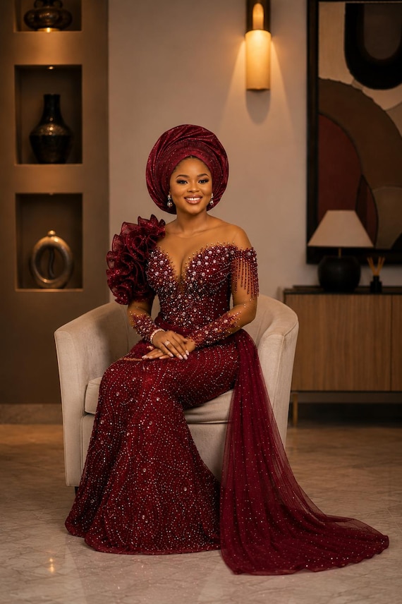 burgundy classy dress Luxury With Beaded Lace and Stone Works. Glam | Premium | Classy. Avaliable in Other Colors size-s-m-l_:XXL Blue Brunch Prom Dresses Starred is made for 2026 Bridesmaid-1 AI