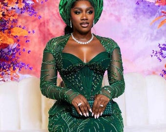 Nigerian, African Dress for Women/Highend Beaded Lace/Nigerian Wedding Guest Party Dress/Wedding Gown/Bridesmaids Dresses/Lace Asoebi Styles