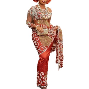 Nigerian, African Wedding Gown/ Dress for Women/Nigerian Wedding Guest Party Dress/Plus Size Women/Bridesmaids Dresses/George Asoebi Styles