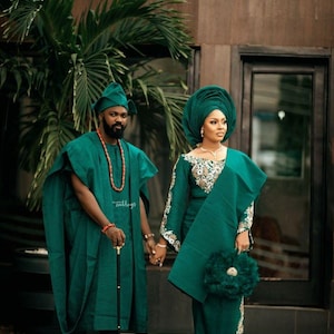 Abiti da sposa nigeriani e africani per sposi/Abiti coordinati per coppie/Abiti tradizionali Yoruba AsoOke Danshiki/AsoEbi taglie forti