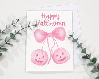 Pink Happy Halloween Card – Pink Pumpkins with Bows