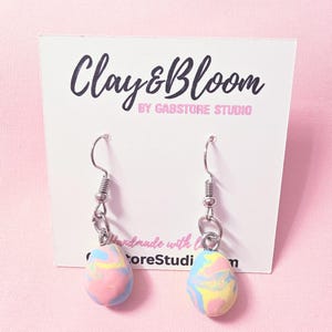 Handmade Easter Egg Dangle Earrings: Pastel Polymer Clay, Silver Hooks