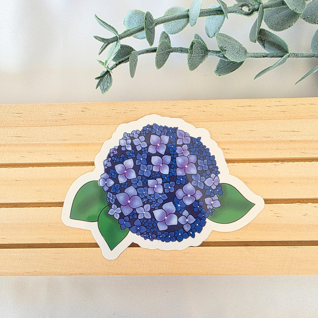 Blue Hydrangea Sticker: Hand-drawn Waterproof Floral Decal - Etsy
