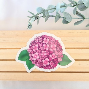 Rosa lila Hortensie Blumen-Aufkleber - Handgezeichneter wasserdichter Blumenaufkleber für Laptop, Tumbler, Journal - Niedliche botanische Kunst