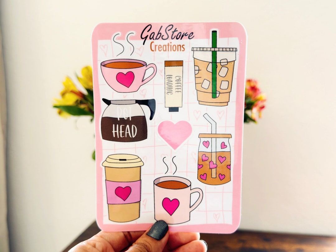 Coffeescript Stickers Coffee-themed Sticker Sheet - Hand-drawn 4.1 X 5.8 Inch Stickers in ...