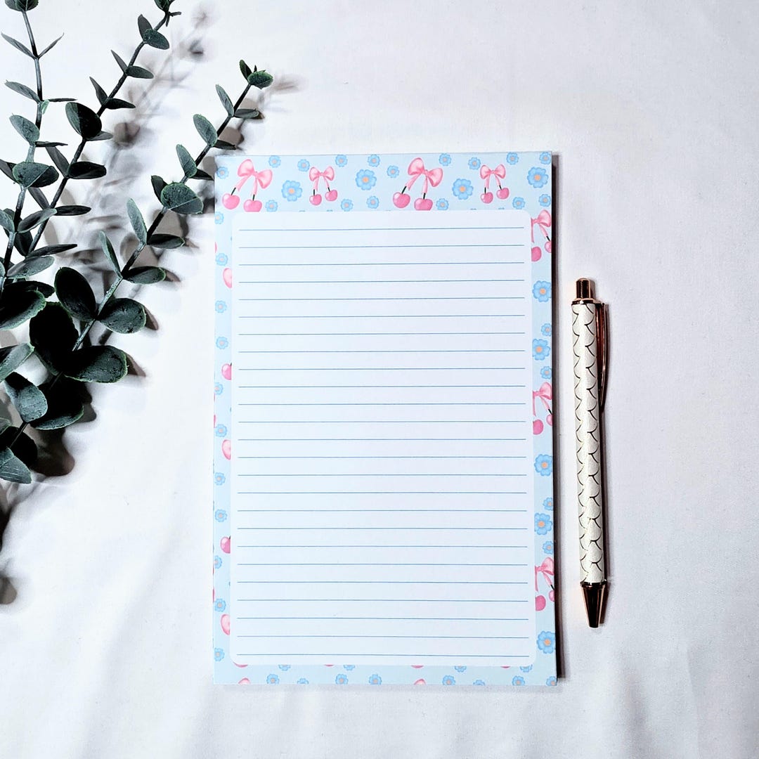 Cherries and Bows Notepad: Light Blue Stationery (50 Tearaway Sheets ...