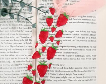 Strawberry Acrylic Bookmark – Handmade Fruit Bookmark with Ribbon, Book Lover Gift